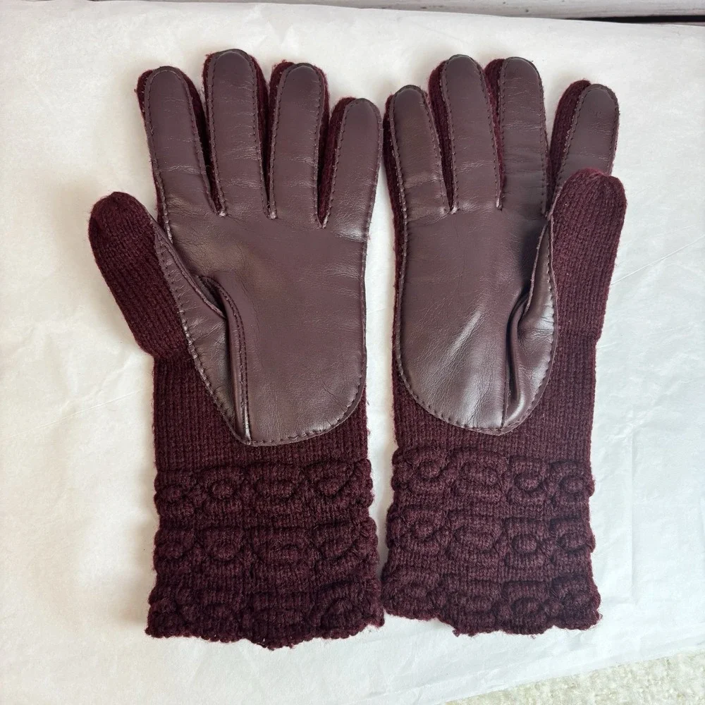 Vintage Leather‎ & Knit Driving Gloves Burgundy Maroon M/L Fancy Retro Mid Mod